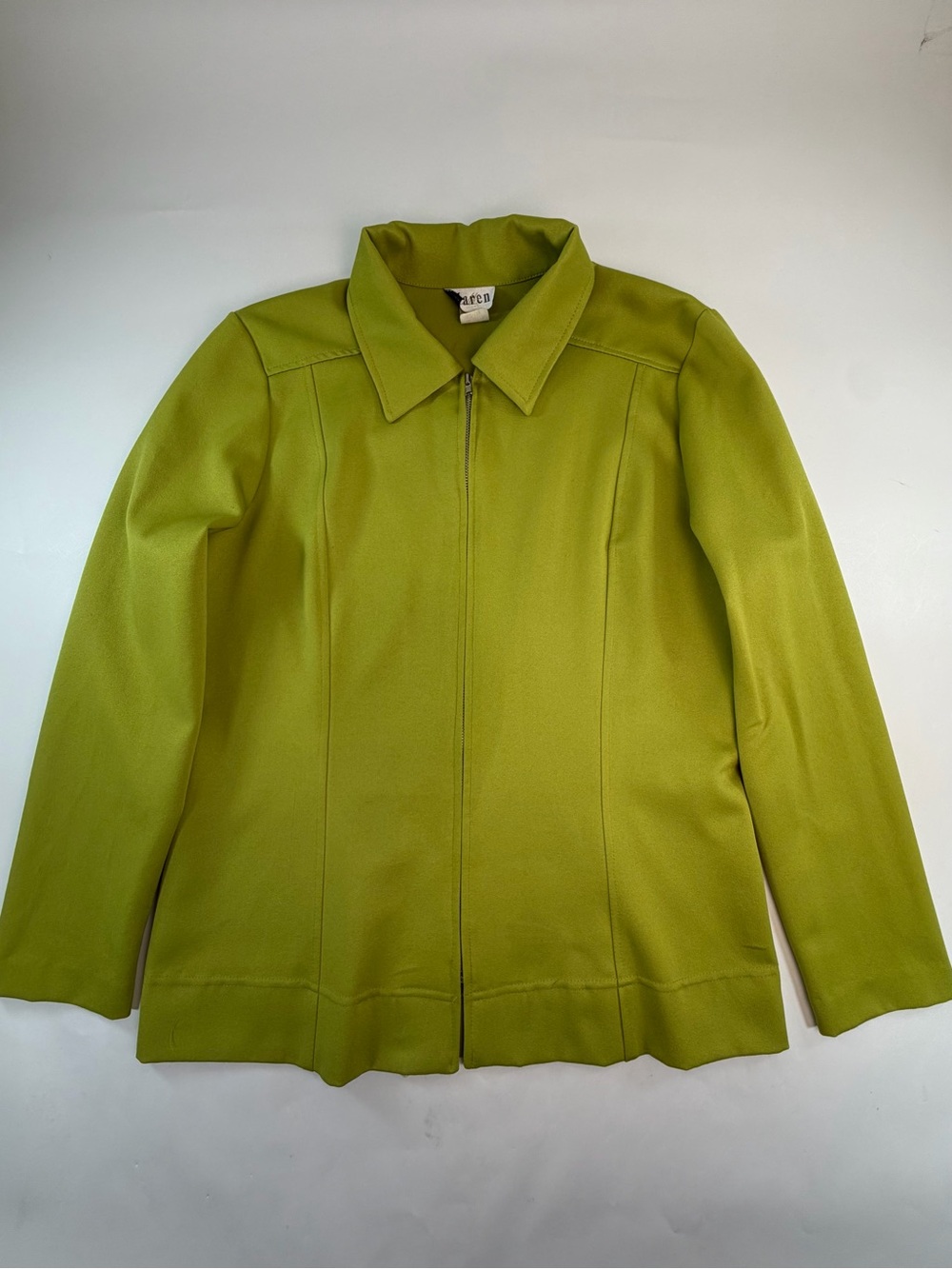 Maren Vintage Chartreuse Green Zip Up Jacket Pointed Collar Size 10 4138150